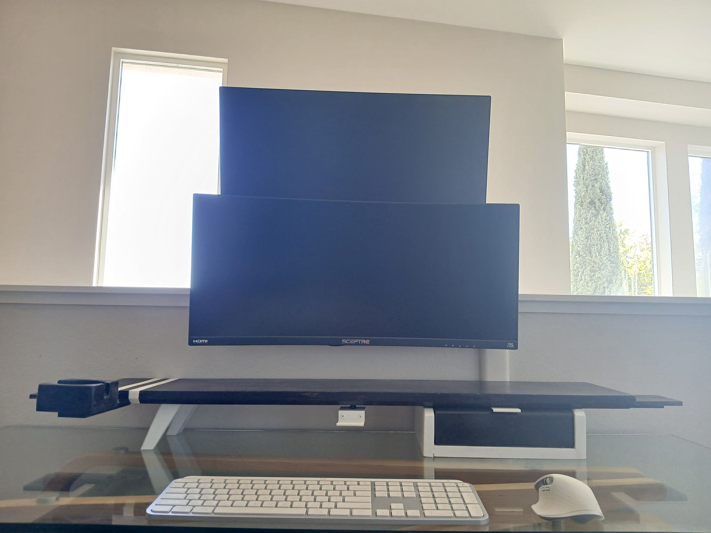 Monitor Stand Setup with Drawer (Metal Inlay)