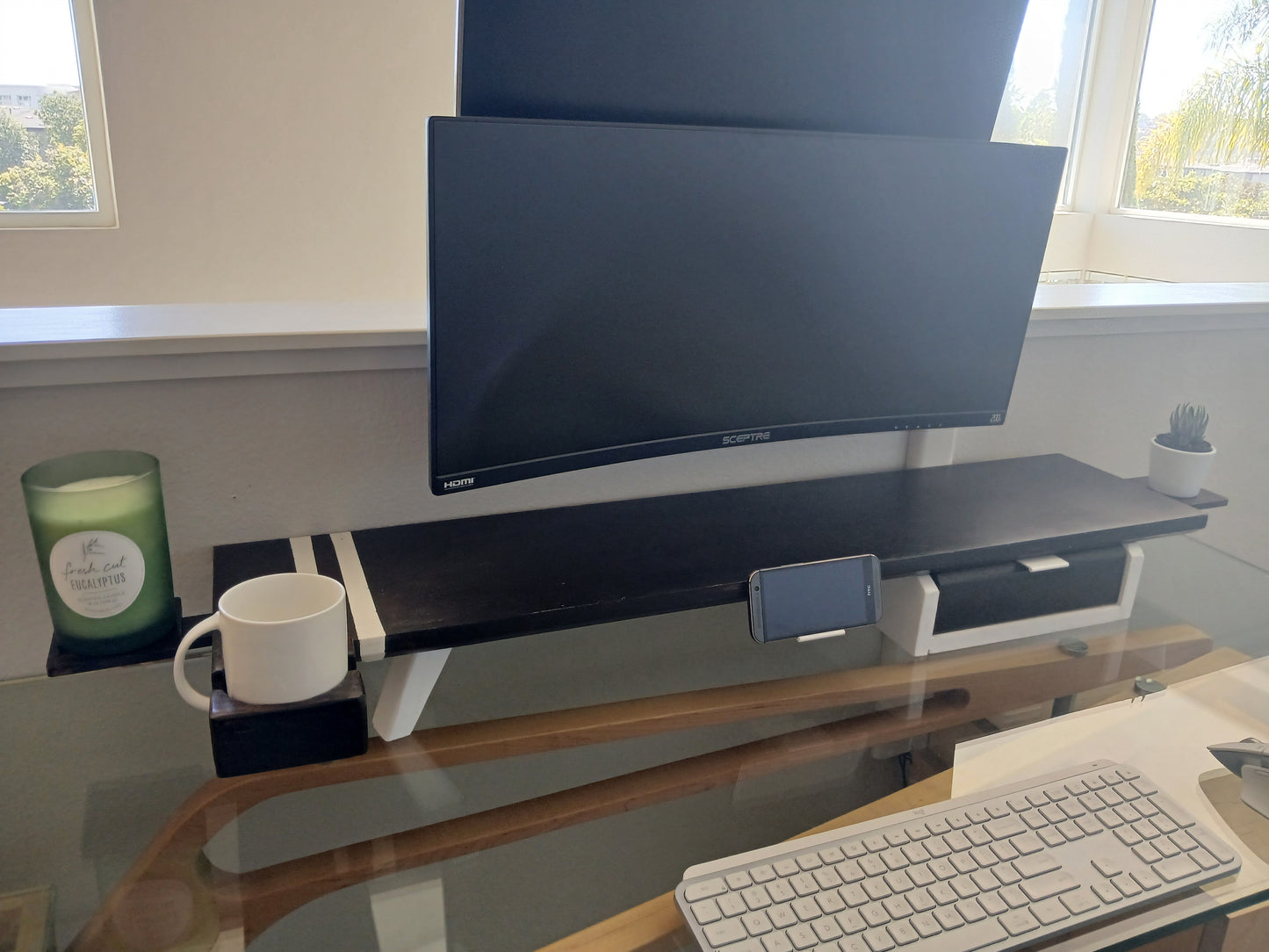 Monitor Stand Setup with Drawer (Metal Inlay)
