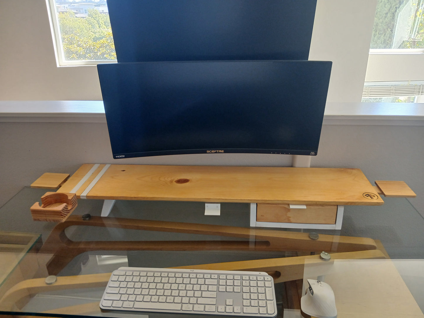 Monitor Stand Setup with Drawer (Metal Inlay)