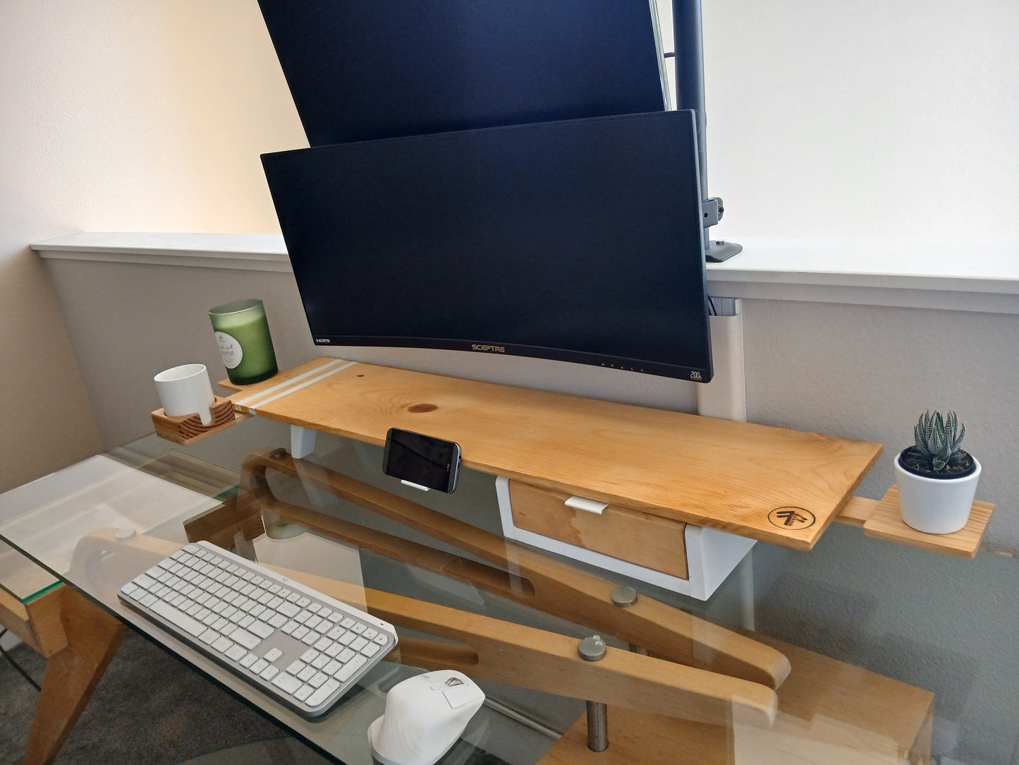 Monitor Stand Setup with Drawer (Metal Inlay)