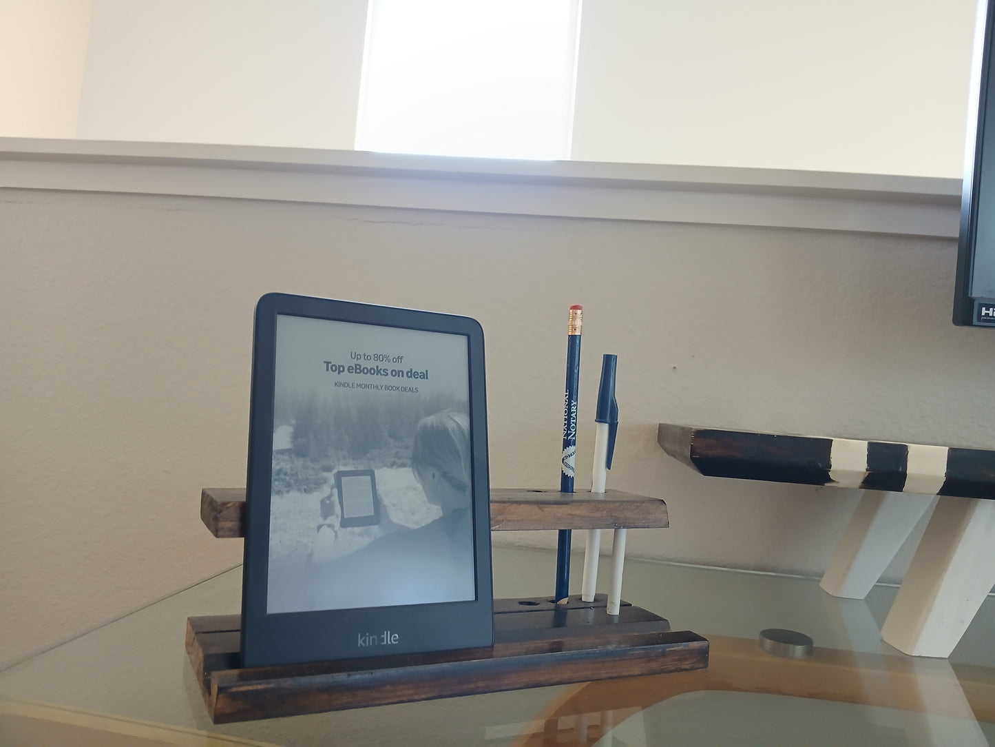 Modern Handcrafted Wood Tablet Stand with Pen Holders