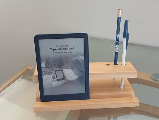 Modern Handcrafted Wood Tablet Stand with Pen Holders