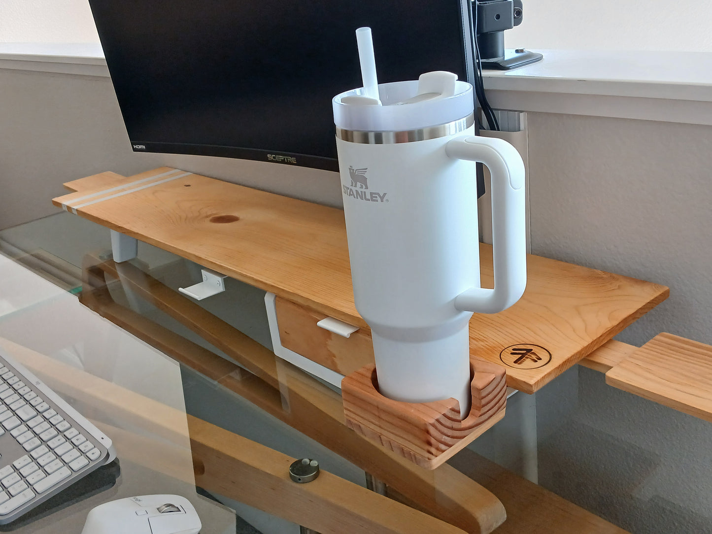 Monitor Stand Setup with Drawer (Metal Inlay)
